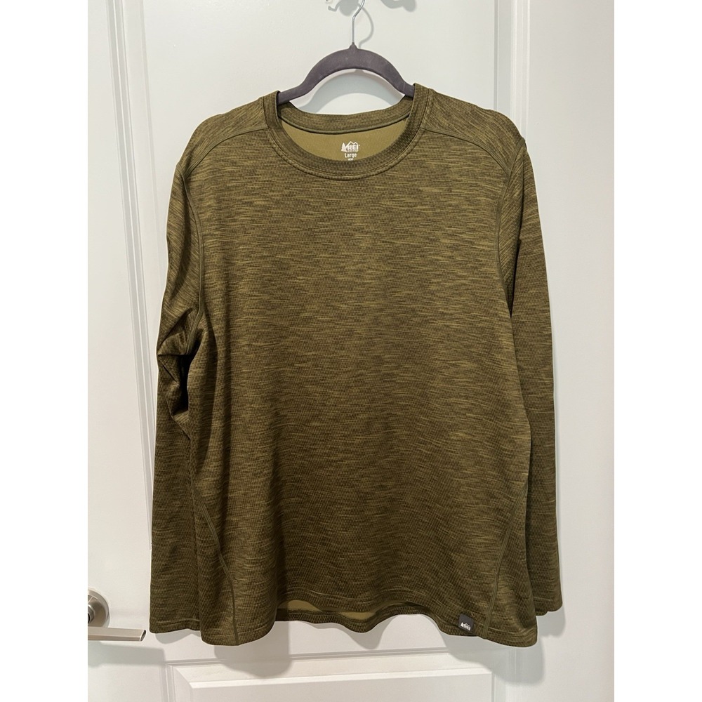 REI Co-op Base Layer Shirt Men's Large Green Long Sleeve Hiking Camping Athletic